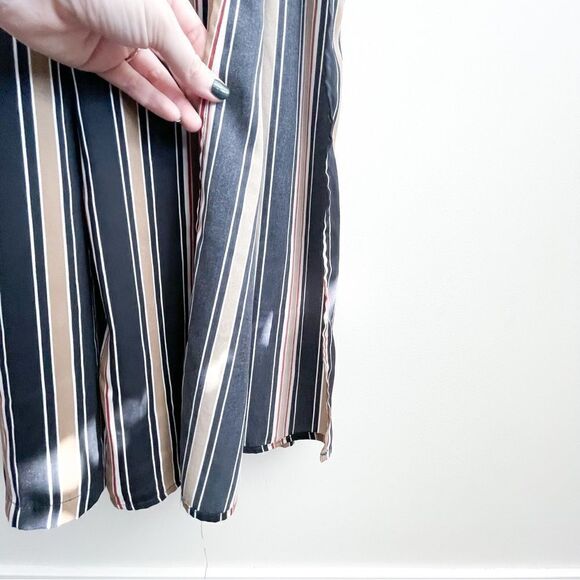 Hommage Deep V-Neck Striped Jumpsuit Black Tie Side Slit Women's S Back Zip - Picture 5 of 9